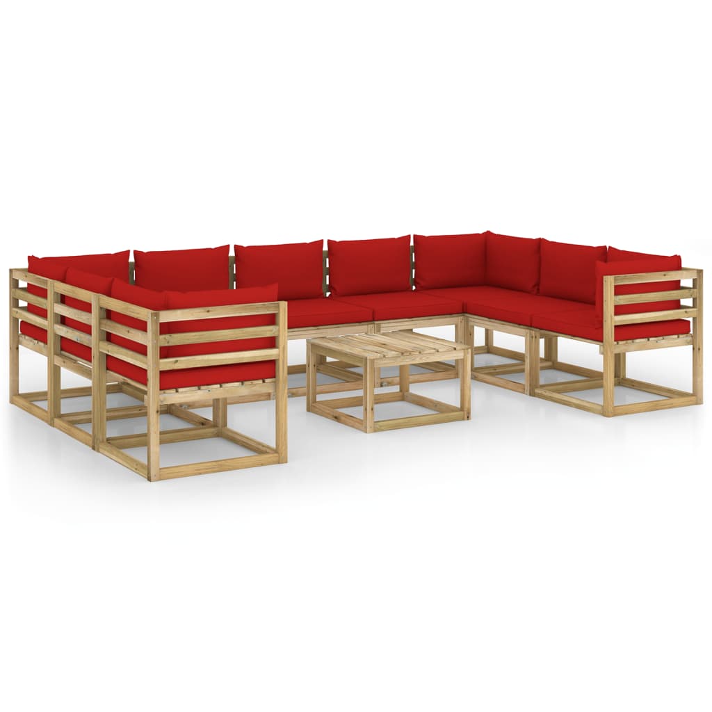 Set Divani da Giardino 10 pz e Cuscini Legno di Pino Impregnato - homemem39