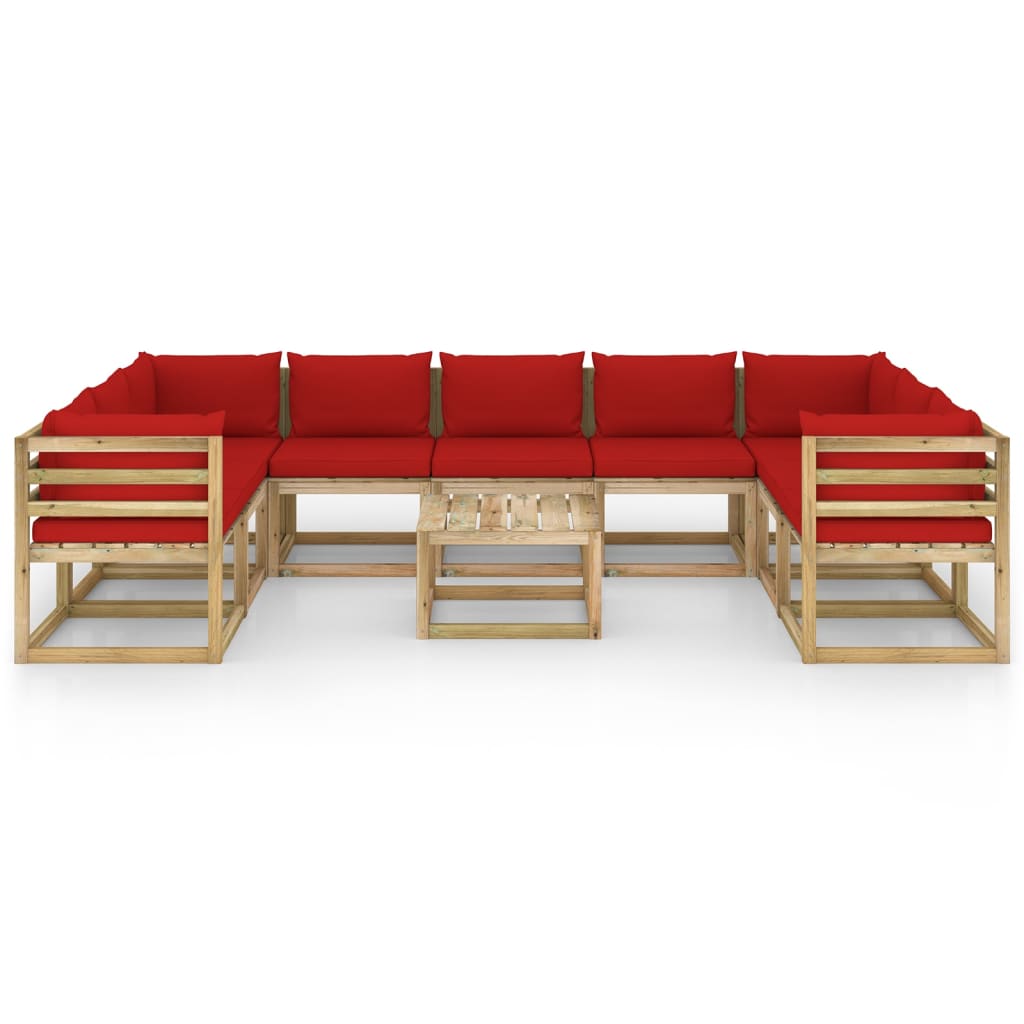 Set Divani da Giardino 10 pz e Cuscini Legno di Pino Impregnato - homemem39