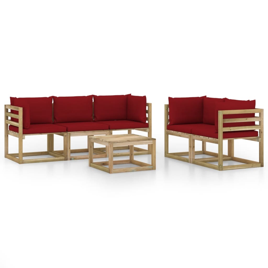 Set Divani da Giardino 6 pz con Cuscini Rosso Vino - homemem39