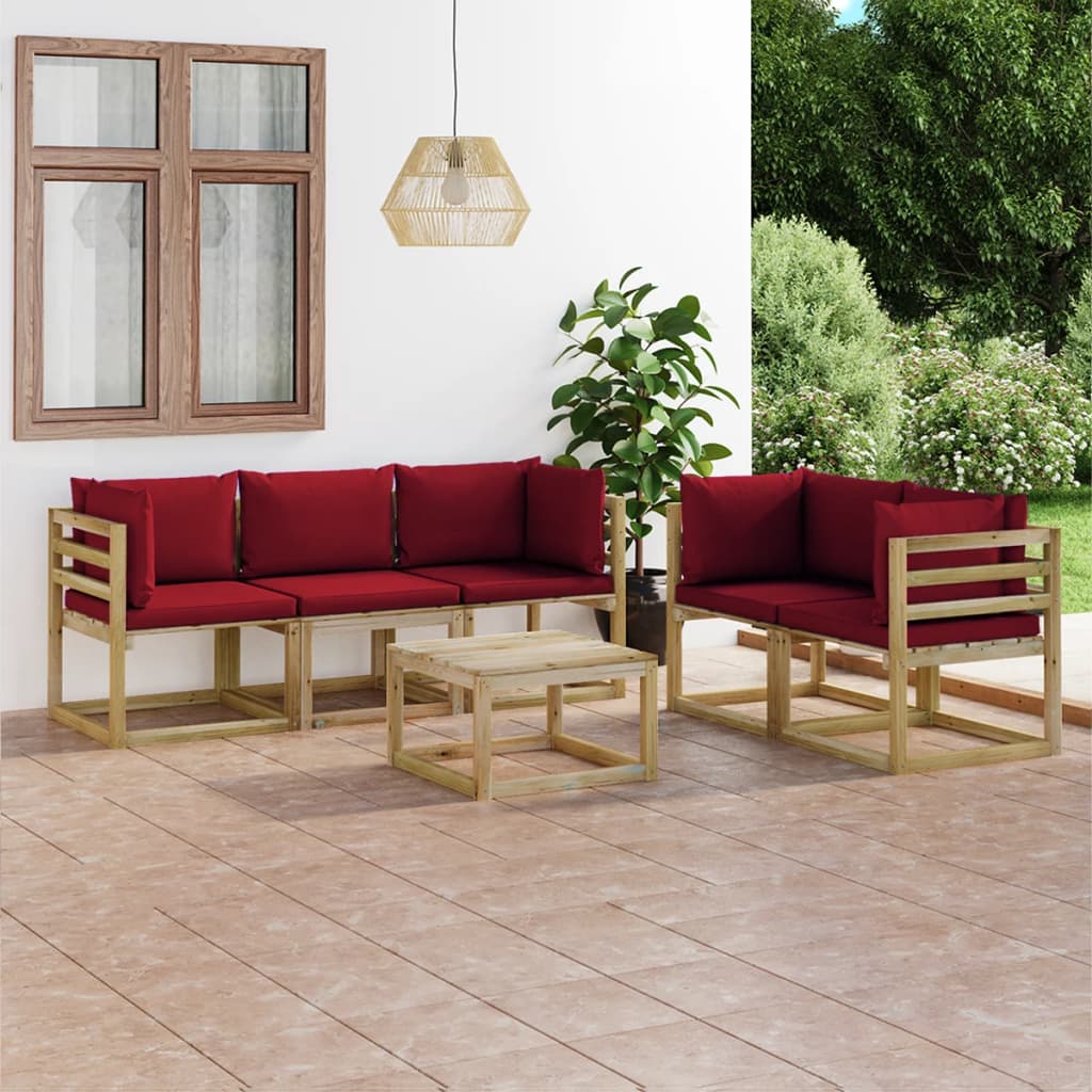 Set Divani da Giardino 6 pz con Cuscini Rosso Vino - homemem39