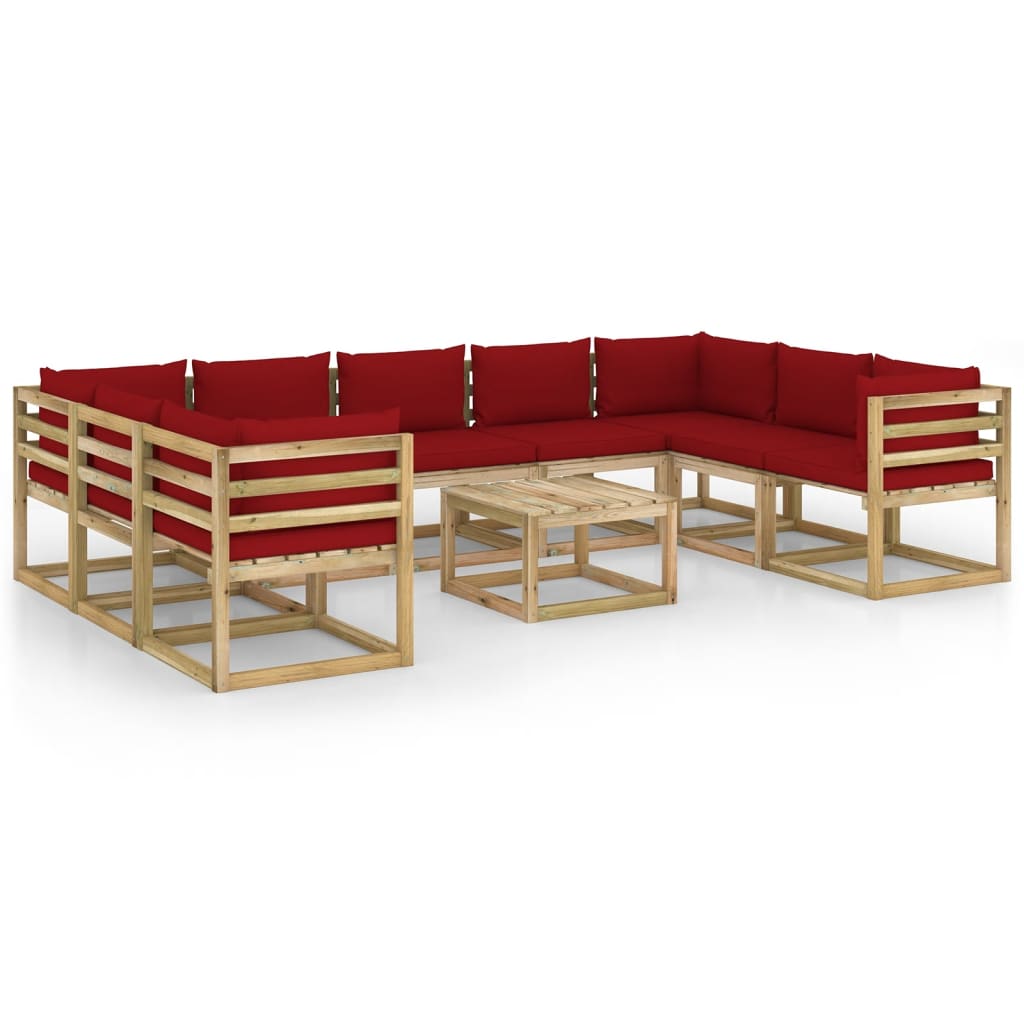 Set Divani da Giardino 10 pz e Cuscini Legno di Pino Impregnato - homemem39