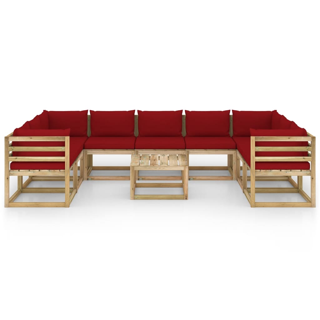 Set Divani da Giardino 10 pz e Cuscini Legno di Pino Impregnato - homemem39