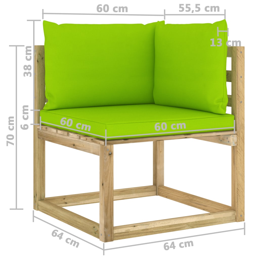 Divani Angolari da Giardino e Cuscini 2pz Pino Impregnato Verde - homemem39