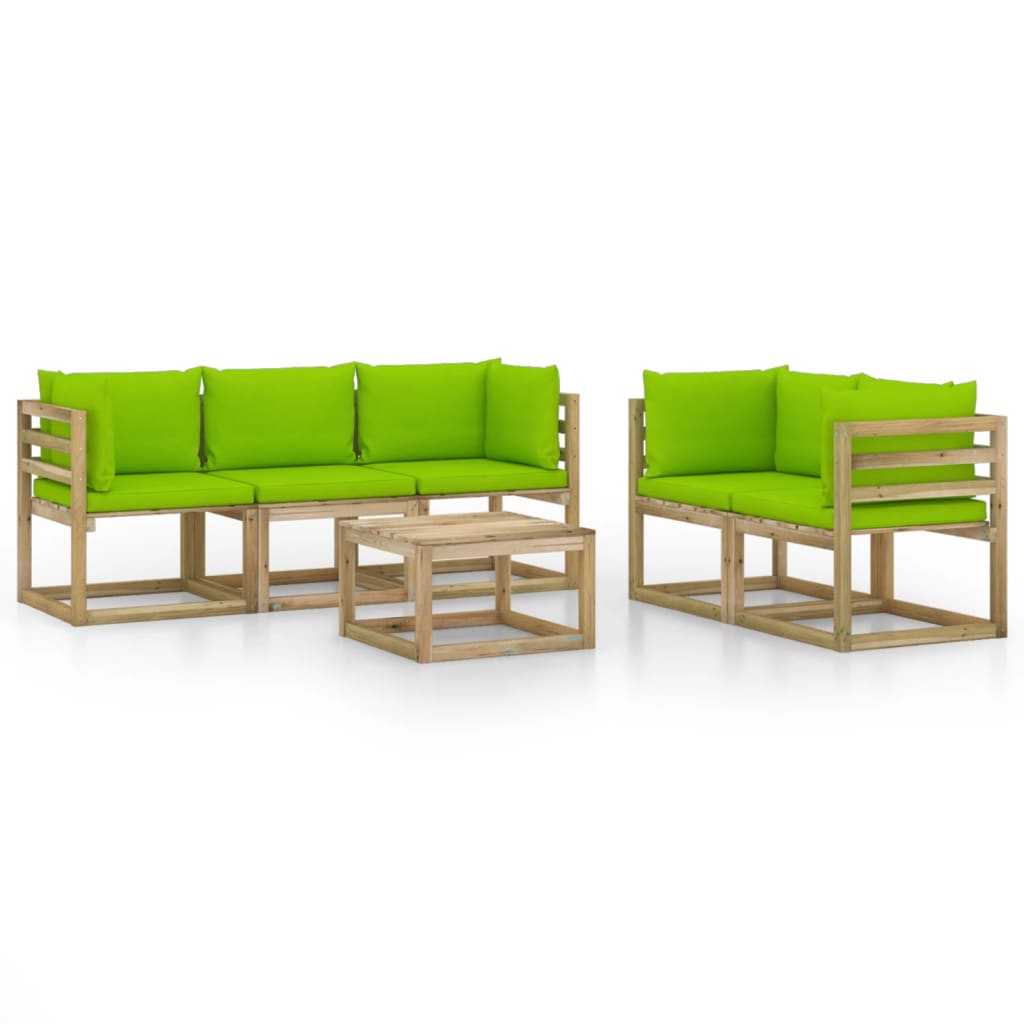 Set Divani da Giardino 6 pz con Cuscini Verde Brillante - homemem39