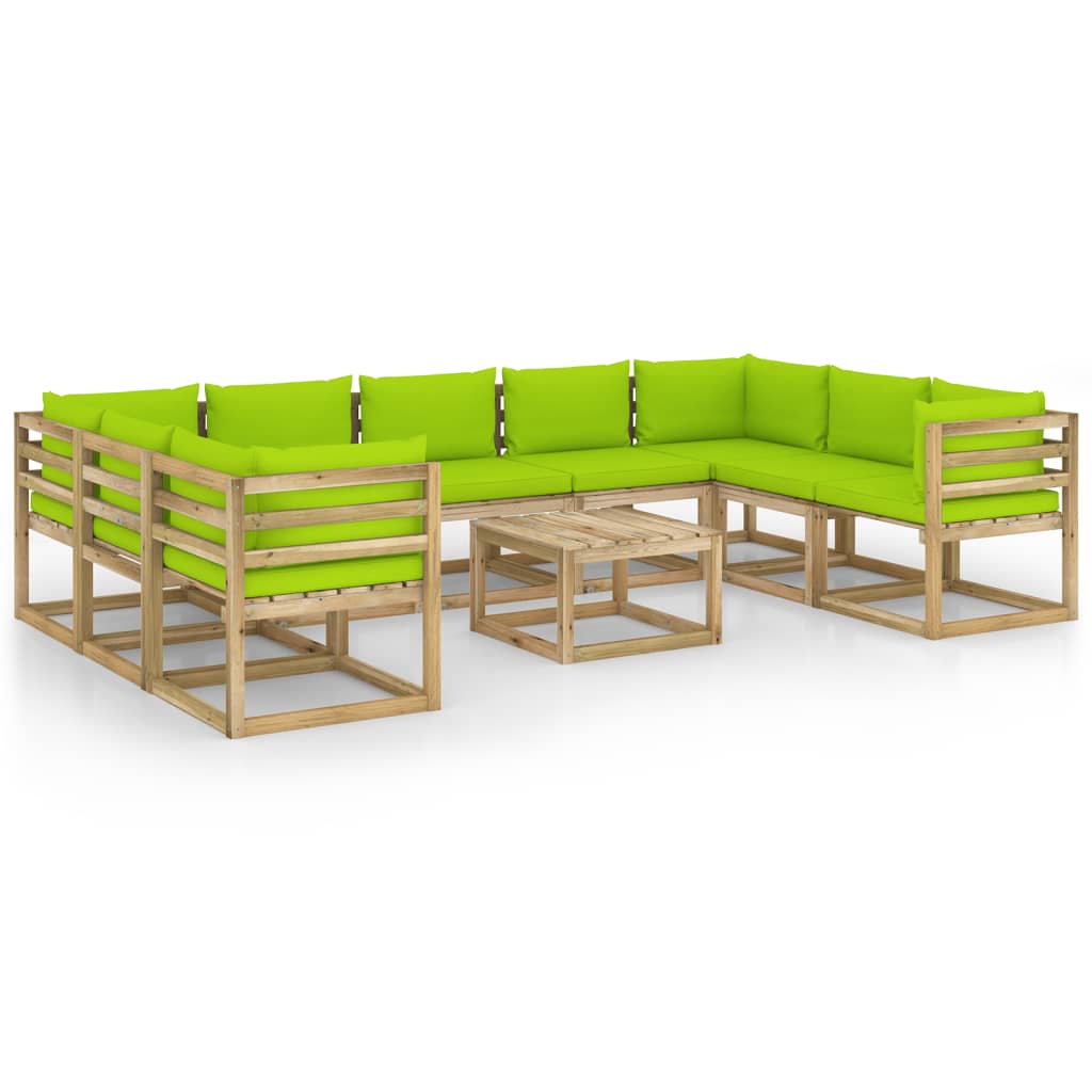 Set Divani da Giardino 10 pz e Cuscini Legno di Pino Impregnato - homemem39