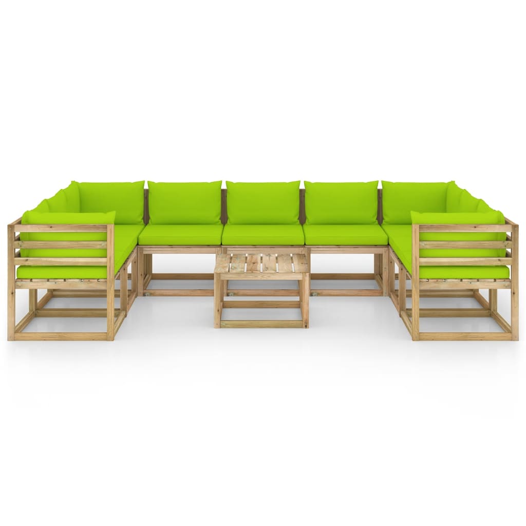 Set Divani da Giardino 10 pz e Cuscini Legno di Pino Impregnato - homemem39