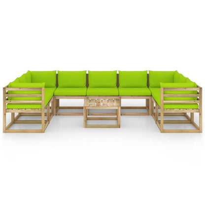 Set Divani da Giardino 10 pz e Cuscini Legno di Pino Impregnato - homemem39