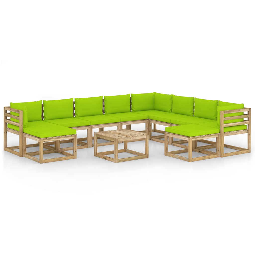 Set Divani da Giardino 11 pz e Cuscini Legno di Pino Impregnato - homemem39