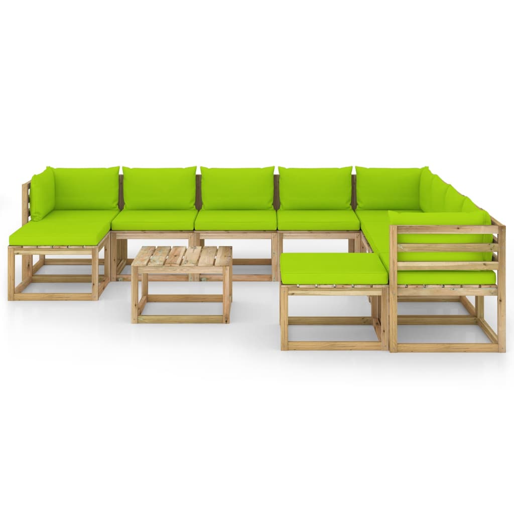 Set Divani da Giardino 11 pz e Cuscini Legno di Pino Impregnato - homemem39