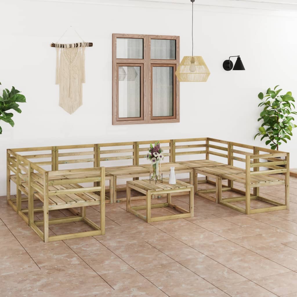 Set Divani da Giardino 10 pz in Legno di Pino Impregnato Verde - homemem39