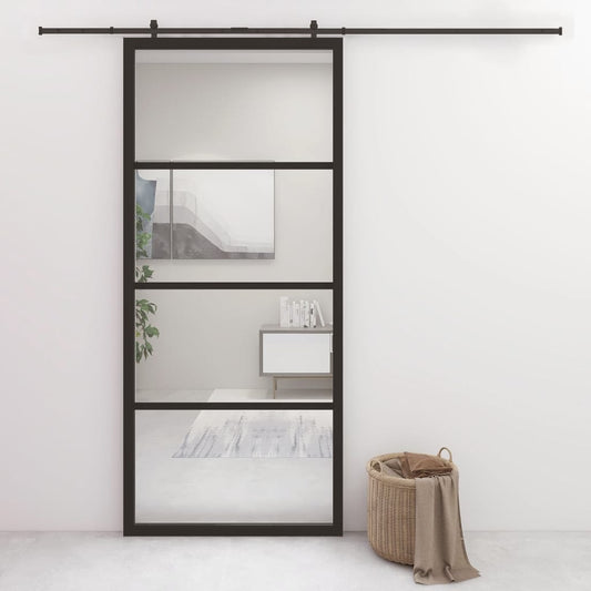 Porta Scorrevole in Vetro ESG e Alluminio 90x205 cm Nera - homemem39