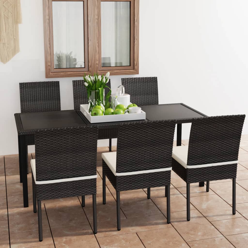 Set da Pranzo da Giardino 7 pz in Polyrattan Nero - homemem39