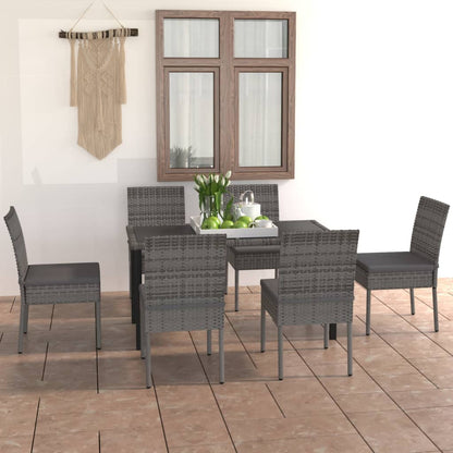 Set da Pranzo da Giardino 7 pz in Polyrattan Grigio - homemem39