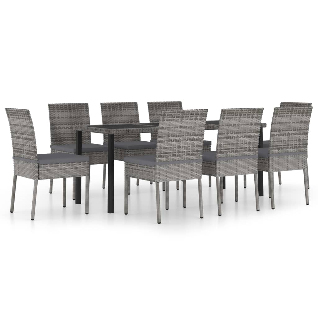 Set da Pranzo da Giardino 9 pz in Polyrattan Grigio - homemem39