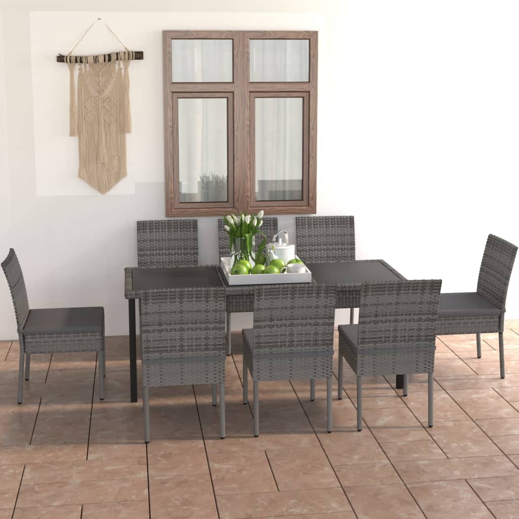 Set da Pranzo da Giardino 9 pz in Polyrattan Grigio - homemem39