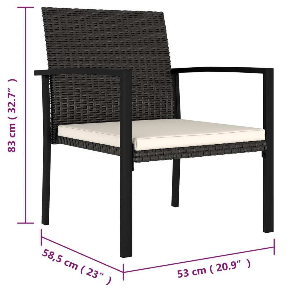 Set da Pranzo da Giardino 3 pz in Polyrattan Nero - homemem39