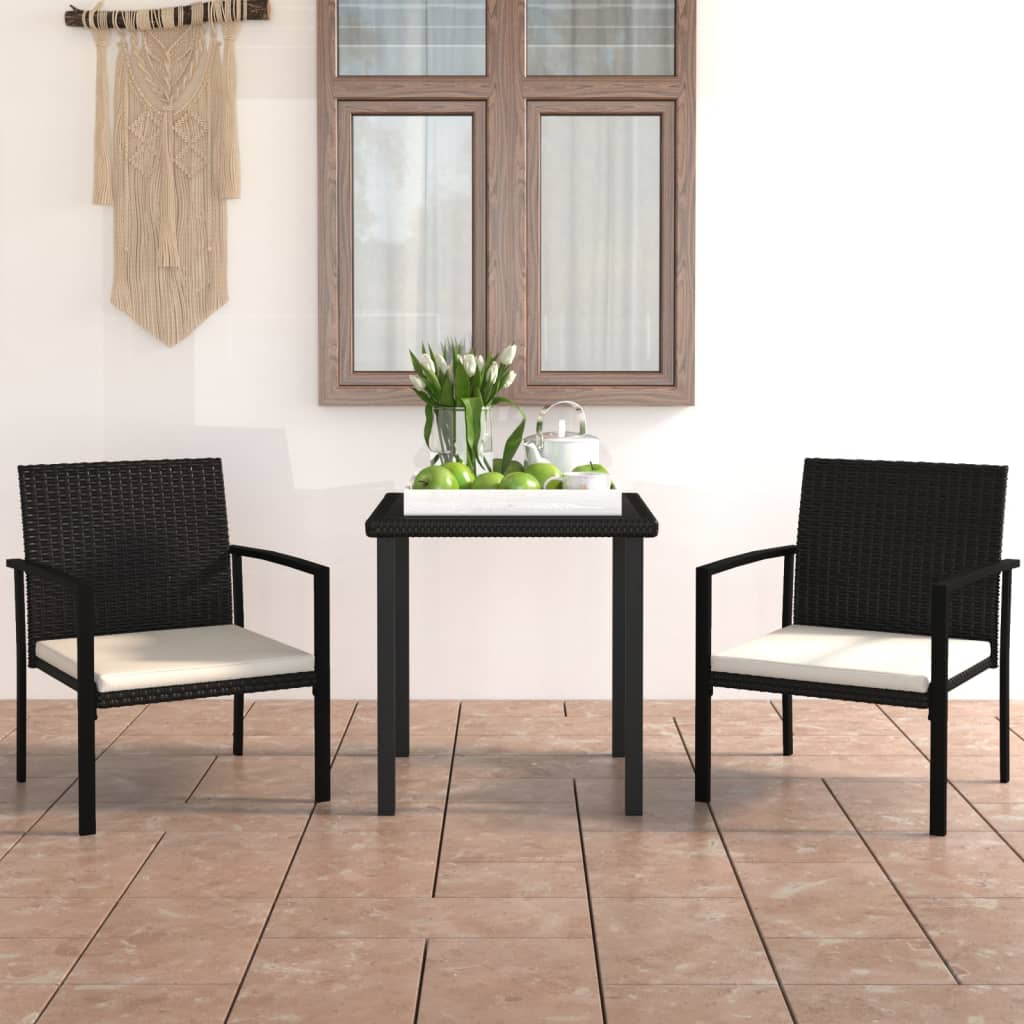 Set da Pranzo da Giardino 3 pz in Polyrattan Nero - homemem39