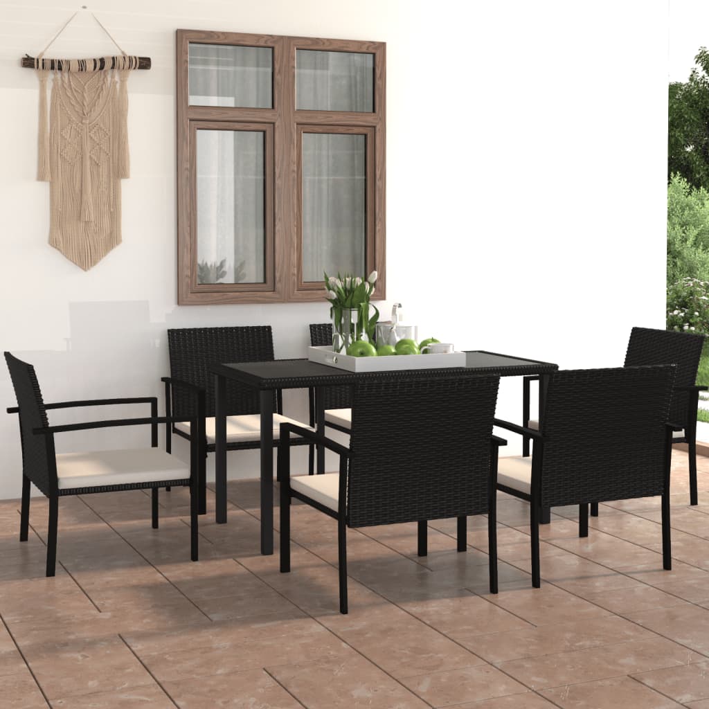 Set da Pranzo da Giardino 7 pz in Polyrattan Nero - homemem39