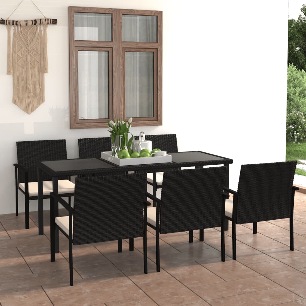 Set da Pranzo da Giardino 7 pz in Polyrattan Nero - homemem39