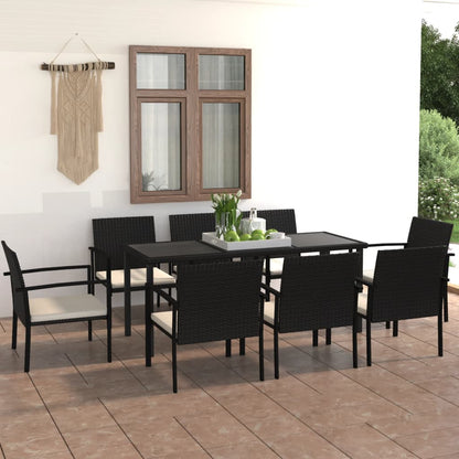 Set da Pranzo da Giardino 9 pz in Polyrattan Nero - homemem39