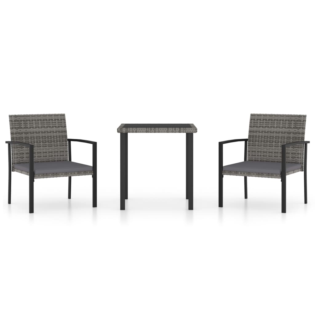 Set da Pranzo da Giardino 3 pz in Polyrattan Grigio - homemem39