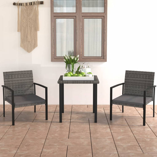 Set da Pranzo da Giardino 3 pz in Polyrattan Grigio - homemem39