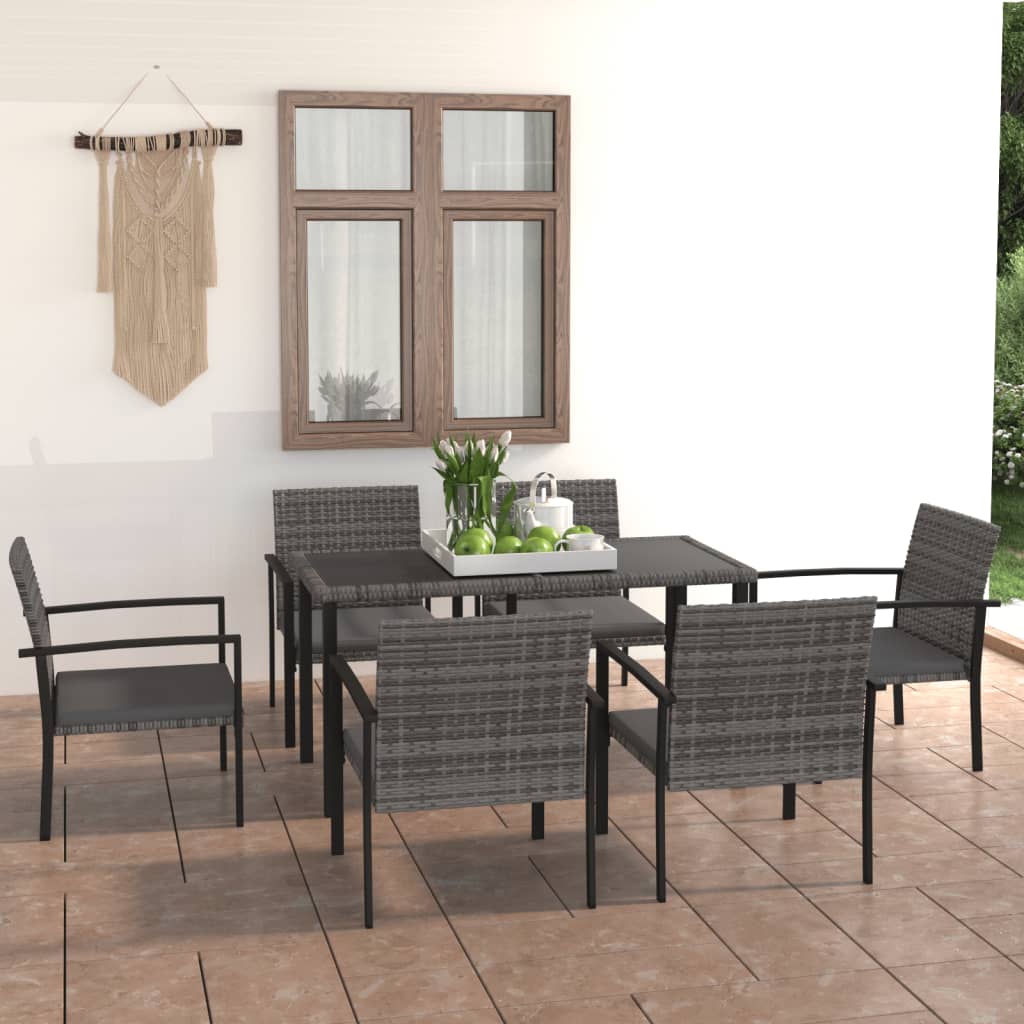 Set da Pranzo da Giardino 7 pz in Polyrattan Grigio - homemem39