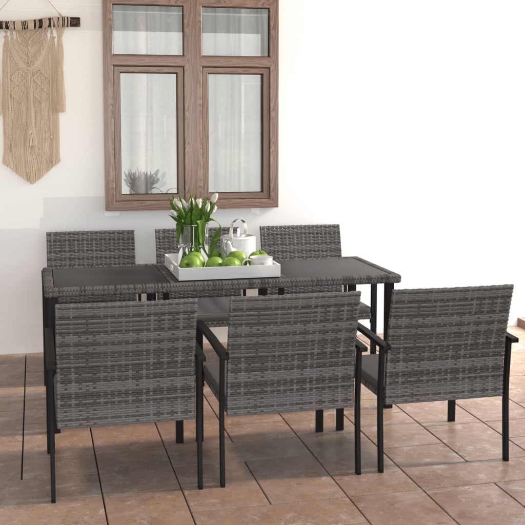 Set da Pranzo da Giardino 7 pz in Polyrattan Grigio - homemem39