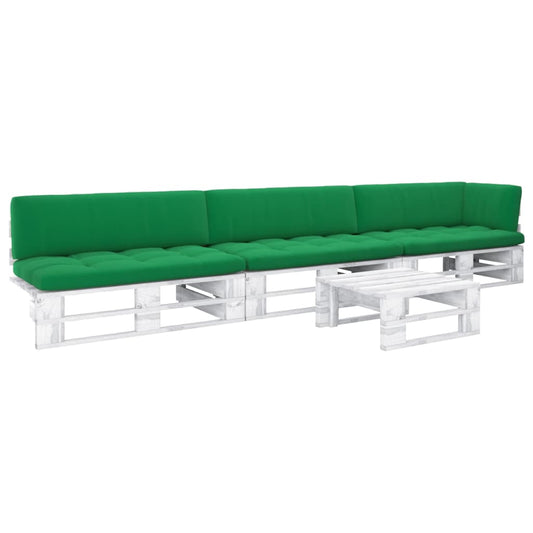 Set Divani in Pallet con Cuscini 4 pz in Pino Impregnato Bianco - homemem39