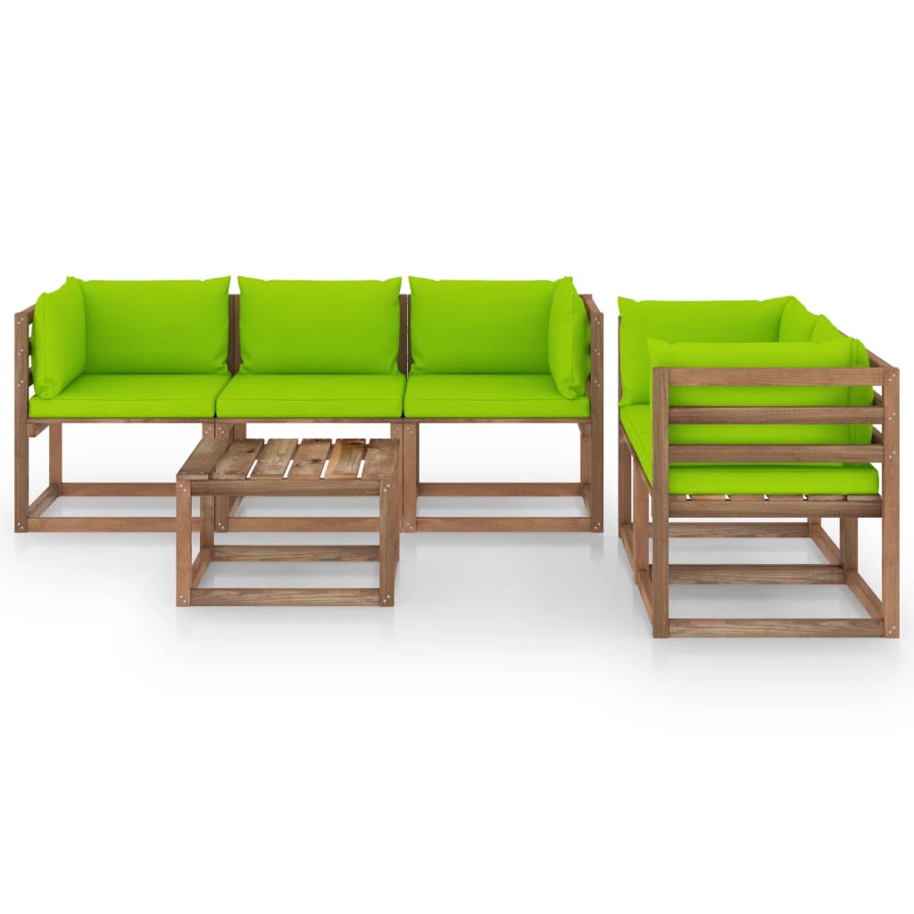 Set Divani da Giardino 6 pz con Cuscini Verde Brillante - homemem39