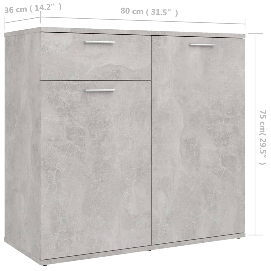 Credenza Grigio Cemento 80x36x75 cm in Truciolato - homemem39