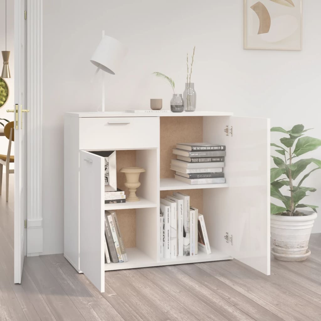 Credenza Bianco Lucido 80x36x75 cm in Legno Multistrato - homemem39