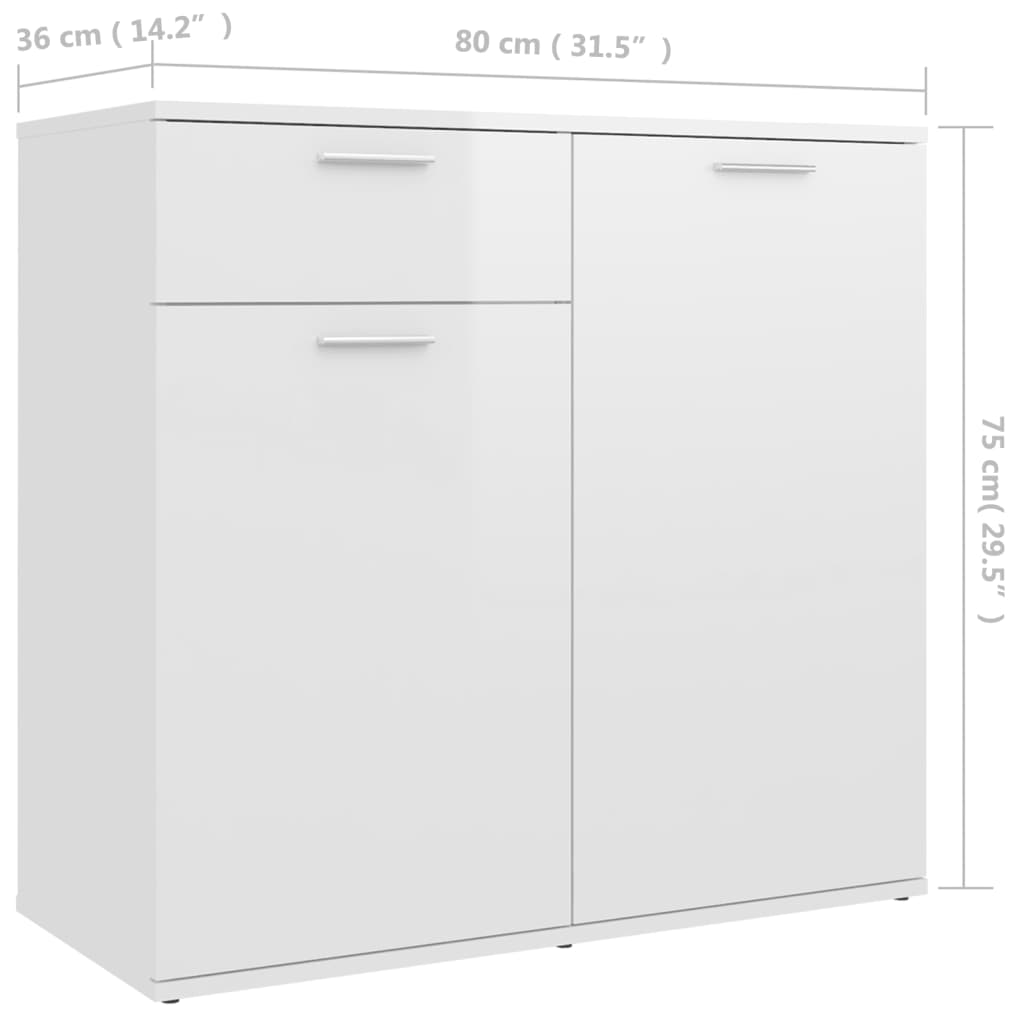 Credenza Bianco Lucido 80x36x75 cm in Legno Multistrato - homemem39