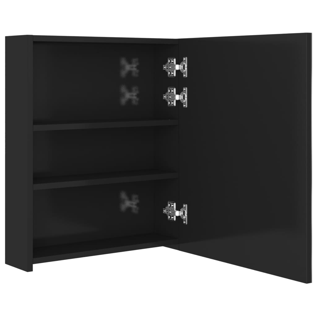 Armadietto Bagno con Specchio e LED Nero Lucido 50x14x60 cm - homemem39