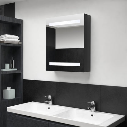 Armadietto Bagno con Specchio e LED Nero Lucido 50x14x60 cm - homemem39