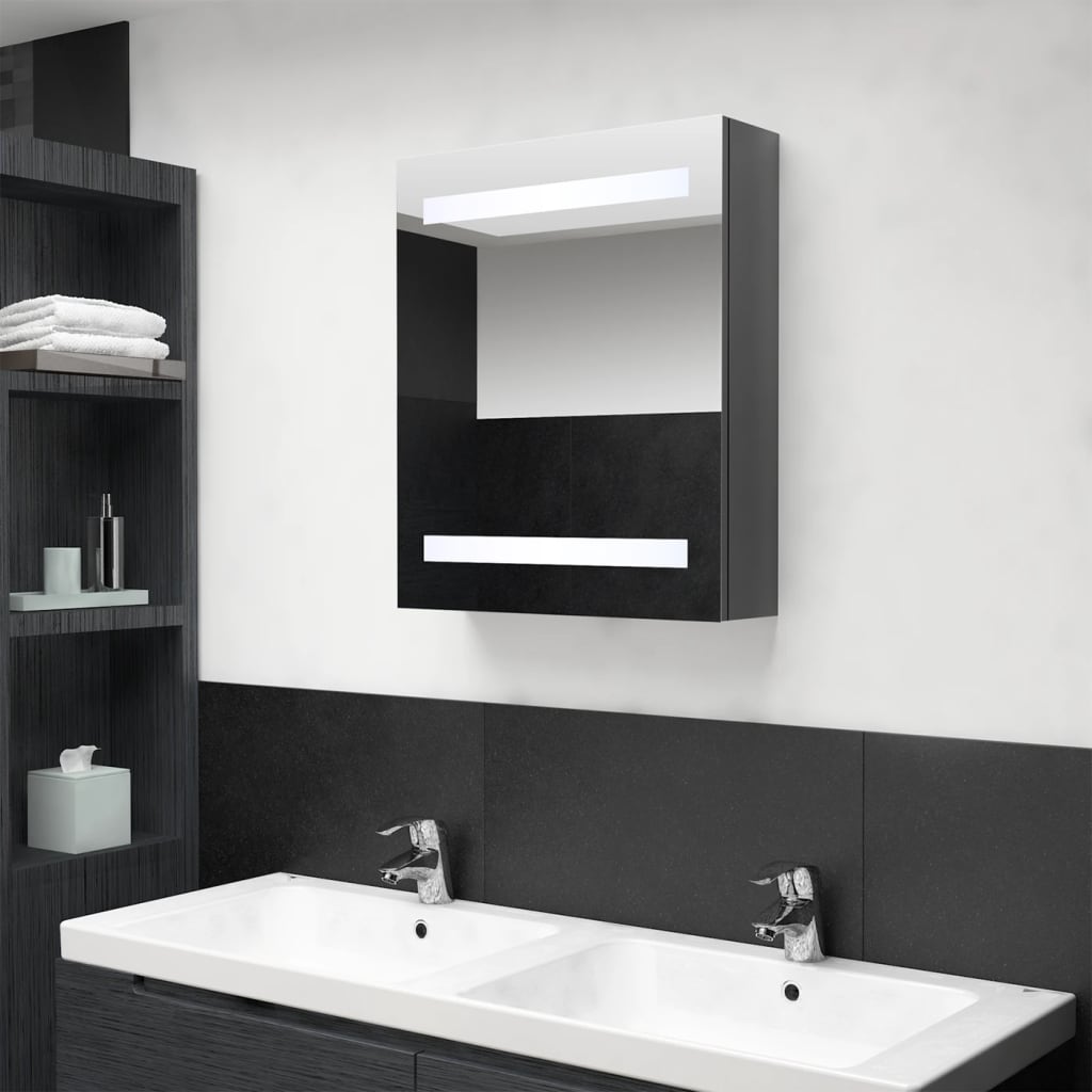 Armadietto Bagno con Specchio e LED Grigio Lucido 50x14x60 cm - homemem39