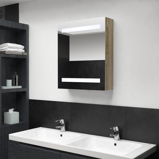 Armadietto Bagno con Specchio e LED Rovere 50x14x60 cm - homemem39