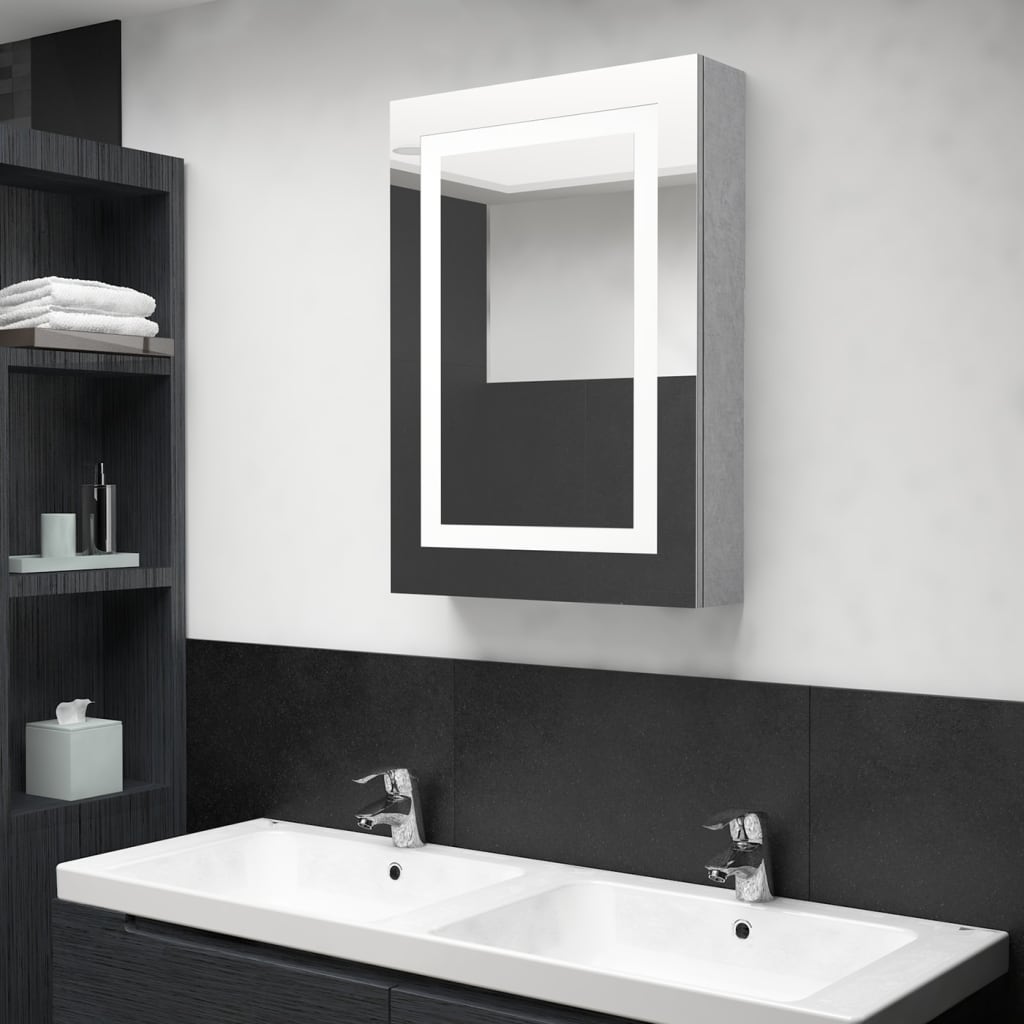 Armadietto Bagno con Specchio e LED Grigio Cemento 50x13x70 cm - homemem39