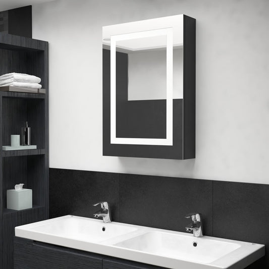 Armadietto Bagno con Specchio e LED Nero Lucido 50x13x70 cm - homemem39