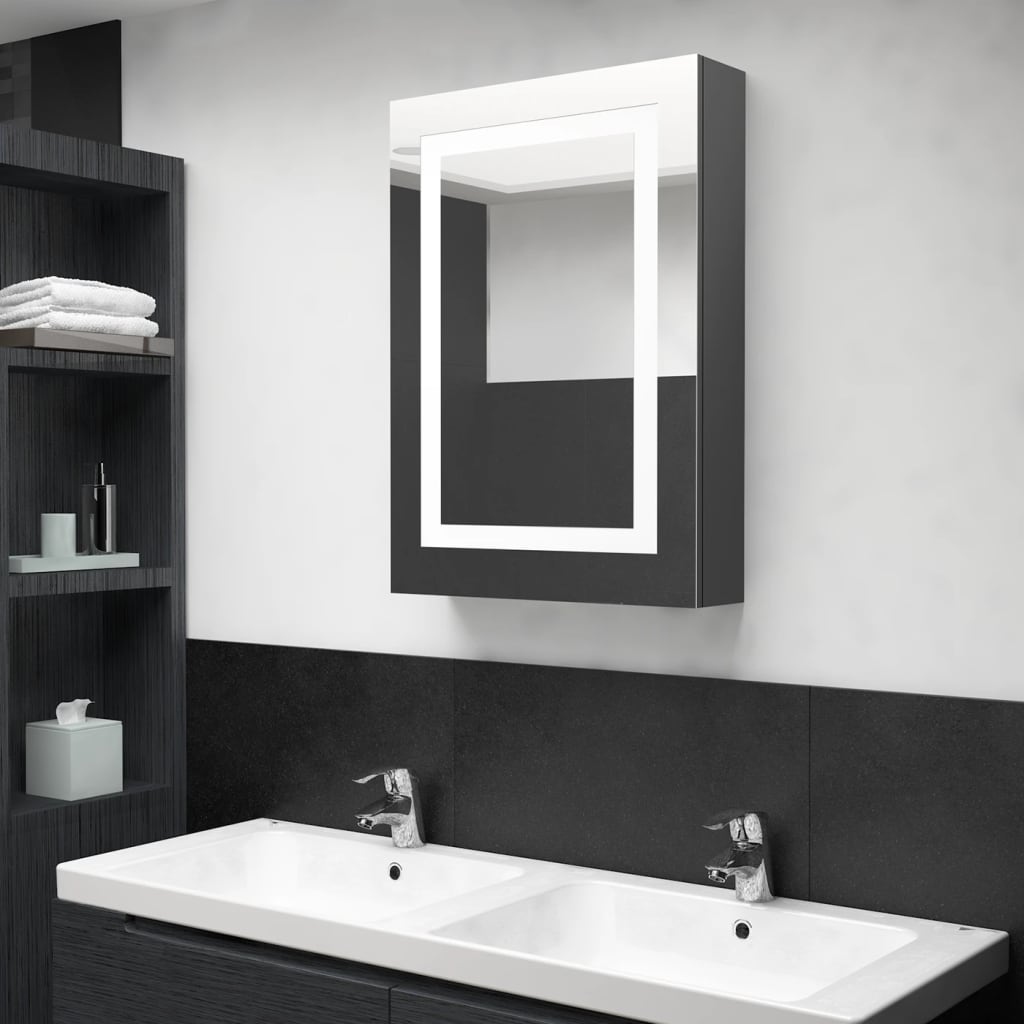 Armadietto Bagno con Specchio e LED Grigio Lucido 50x13x70 cm - homemem39