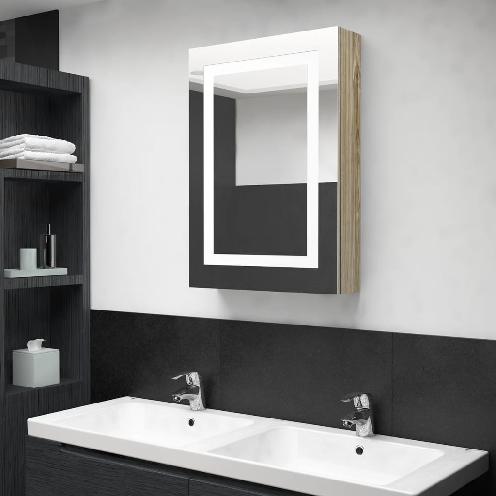 Armadietto Bagno con Specchio e LED Rovere 50x13x70 cm - homemem39