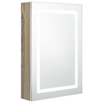 Armadietto Bagno con Specchio e LED Bianco e Rovere 50x13x70 cm - homemem39