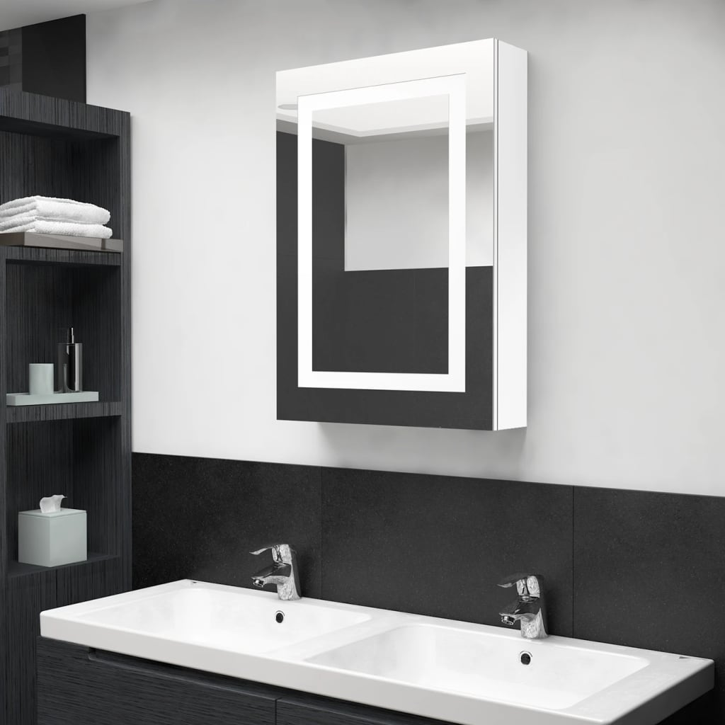 Armadietto Bagno con Specchio e LED Bianco Lucido 50x13x70 cm - homemem39