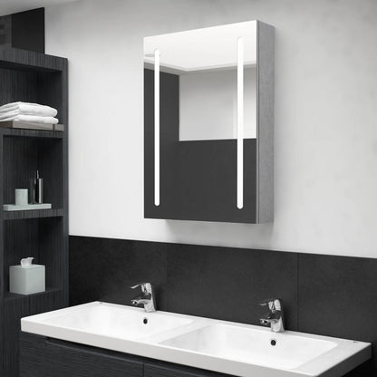 Armadietto Bagno con Specchio e LED Grigio Cemento 50x13x70 cm - homemem39