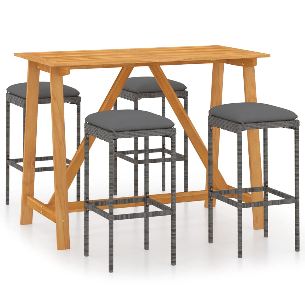 Set da Bar da Giardino 5 pz con Cuscini in Polyrattan Grigio - homemem39