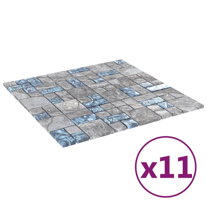 Piastrelle Mosaico 11 pz Grigio e Blu 30x30 cm in Vetro - homemem39