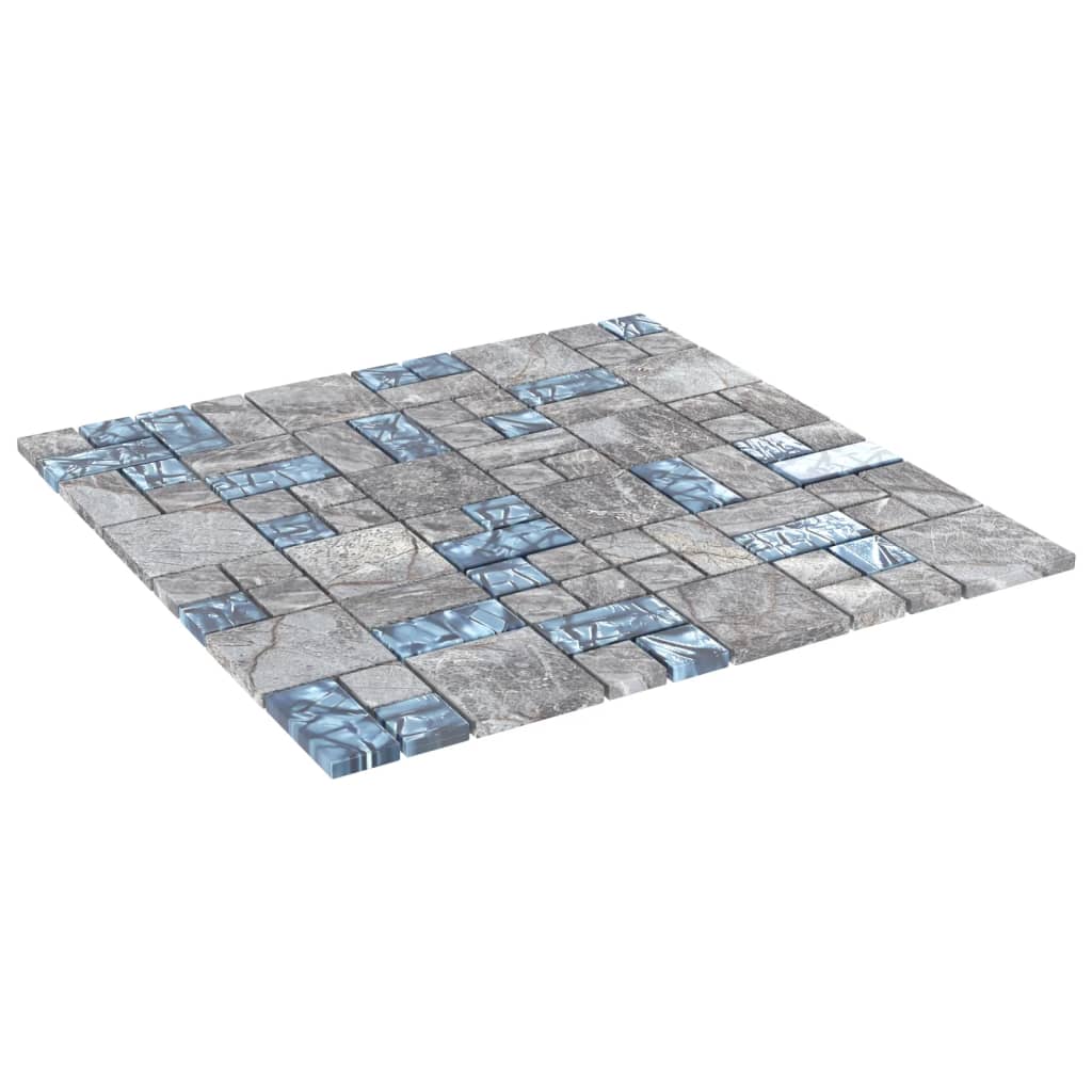 Piastrelle Mosaico 11 pz Grigio e Blu 30x30 cm in Vetro - homemem39