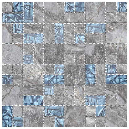 Piastrelle Mosaico 11 pz Grigio e Blu 30x30 cm in Vetro - homemem39