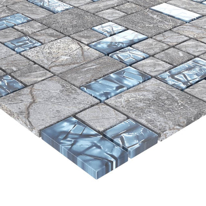 Piastrelle Mosaico 11 pz Grigio e Blu 30x30 cm in Vetro - homemem39