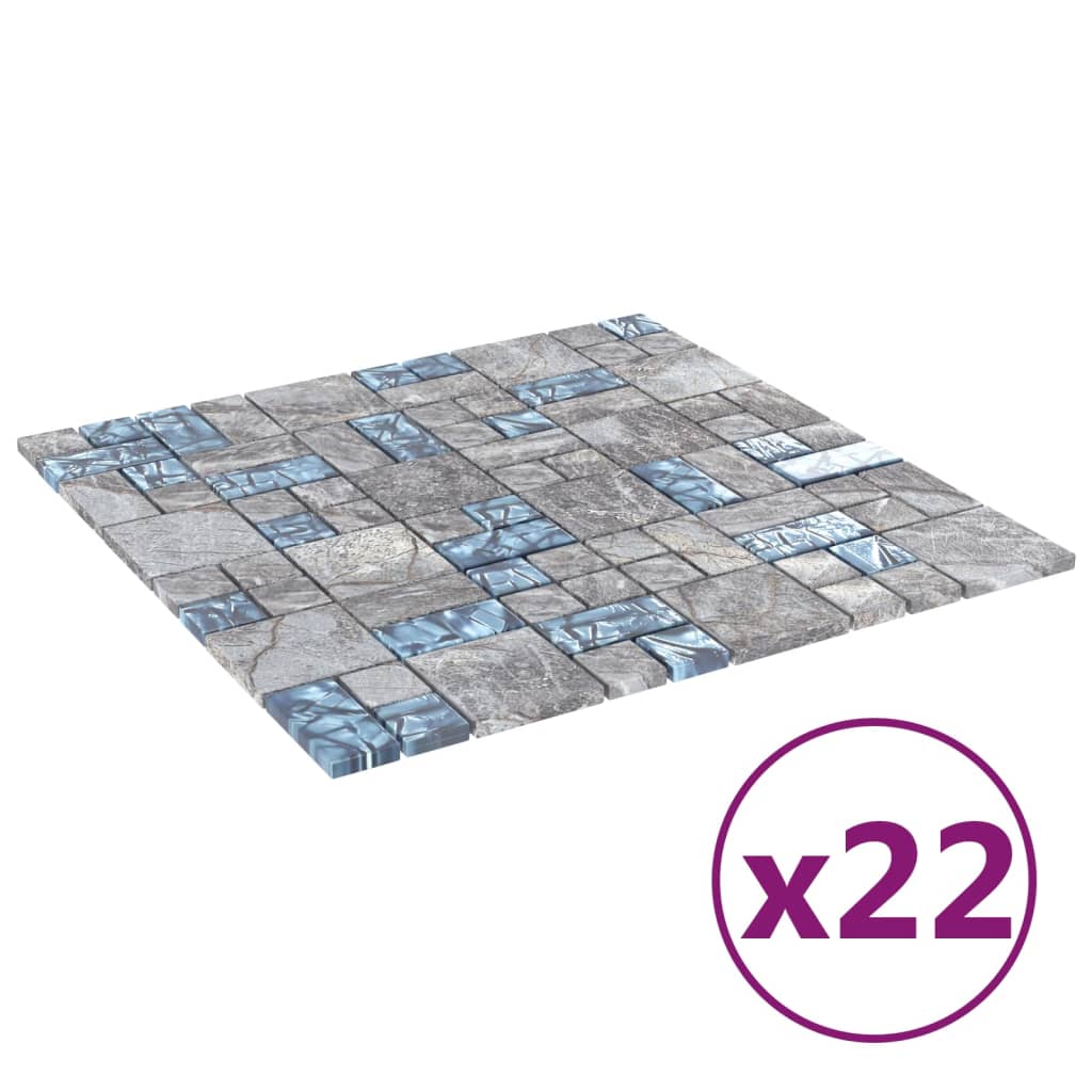 Piastrelle Mosaico 22 pz Grigio e Blu 30x30 cm in Vetro - homemem39
